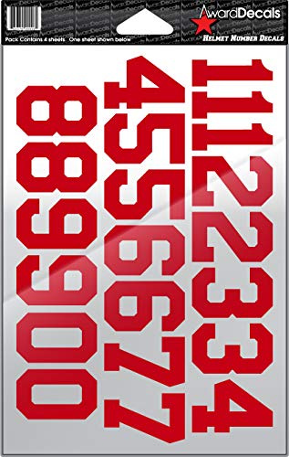 Number Stickers for Helmets (Football, Baseball, Softball, Hockey, Lacrosse, Etc.) (Red)