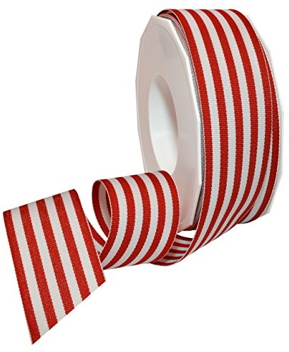 Morex Ribbon Striped Polyester Grosgrain Ribbon, Party Decorations, Gift Wrapping, Fun Patterns, 1-1/2 by 20 yd., Red