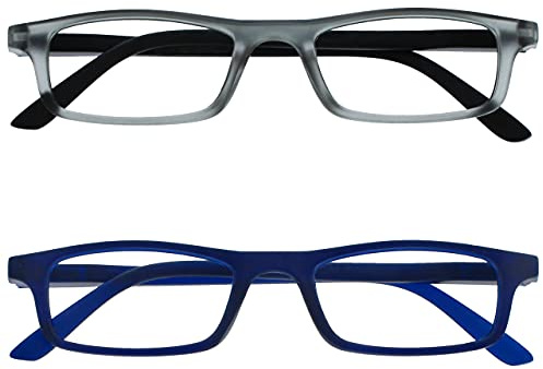 La Compañía Gafas De Lectura Mate Gris Negro Azul Marino Ligero Lectores Valor Pack 2 Hombres Mujeres RR17-73 +2,00