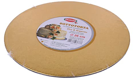 Graziano, Cakeboard Dessous de gâteau doré, élégant Plateau Rigide pour gâteaux, idéal pour Transporter des gâteaux mais Aussi des gâteaux à Plusieurs étages, Facile à Laver, ø26 cm