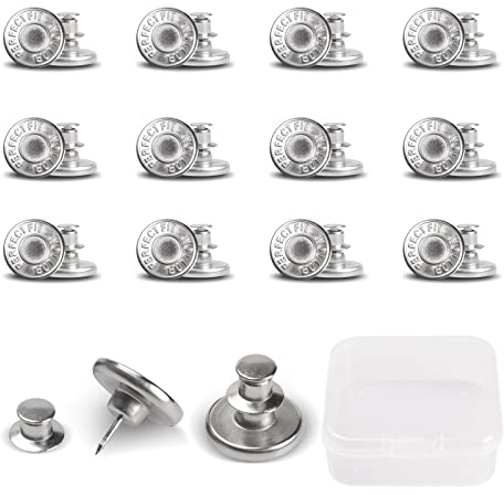 Gegong 12 Stück 17mm Jeansknöpfe, Silber, Metall, Cap, DIY Jeansknopf zum Erweitern oder Reduzieren der Hosengröße