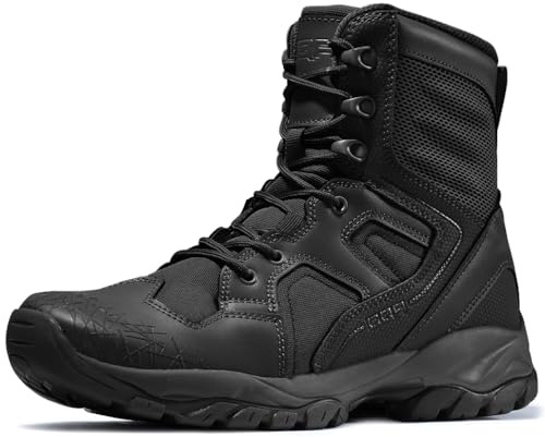 CQR Men's Military Tactical Boots, Lightweight 6 Inches Hiking Combat Boot Durable Breathable Outdoor Work Motorcycle Footwear, Patrol 6 With Zipper Black, 9.5