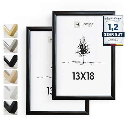 Heimlich® - Cornice per foto - 13x18 cm, Alluminio Metallo, Nero, Confezione da 2 - Cornici per foto medie con copertura in foglio di plastica - Montaggio a parete o esposizione da tavolo