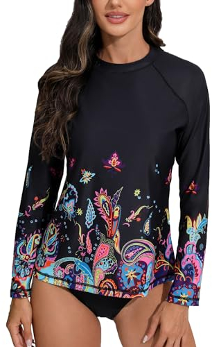 Halcurt Damen UV Shirt Rash Guard Langarm UPF 50+ Sonnenschutz Badeshirt Schnell Trocknender Surf Schwimmshirt L