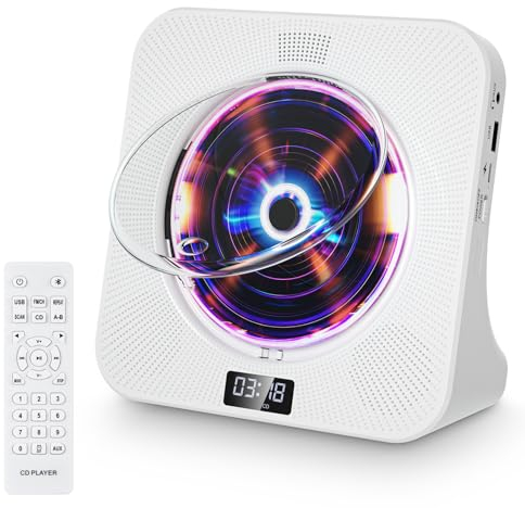 Qoosea Reproductor de CD portátil Bluetooth Reproductor de CD de sobremesa con Pantalla LCD Altavoces duales Reproductores de CD para el hogar con Mando a Distancia Pantalla LCD Radio FM Temporizador