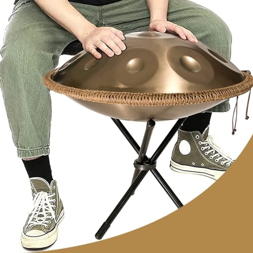 Handpan Gold Performer 22 pulgadas 9/10/12 Notas 440Hz en D Kurd Menor con Soporte de Mano, Bolsa de Mano, Mallets Duraderos y tela Sin Polvo (Gold, 9 Notes)