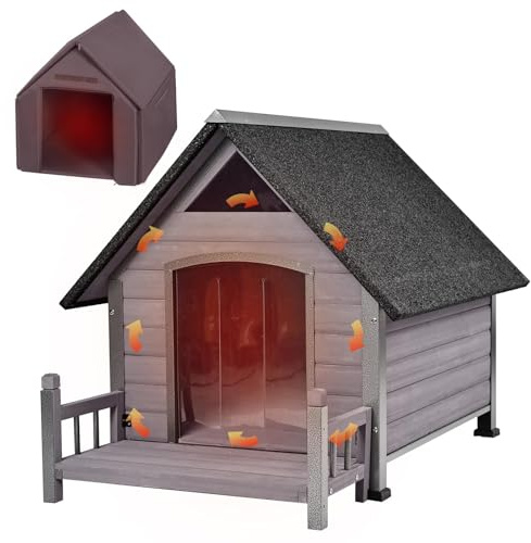 Niche pour chiens d'extérieur avec doublure isolée, niche hivernale pour chiens de petite et moyenne tailles avec cadre en fer anti-mordant, niche chauffante 100% isolée