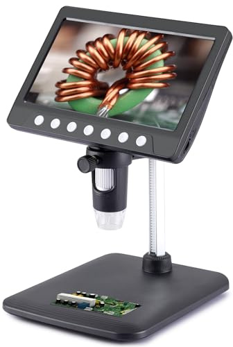Koolertron 7 Inch Parfocal Digital Microscope with 32g TF Card, HD 1600X, 1080P IPS Screen Microscope Magnifier, with Remote Control, For Soldering Coin Inspection, Windows/Mac OS Compatible