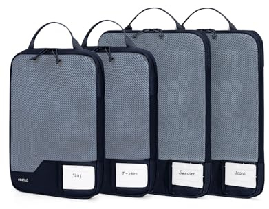 ECOHUB Compresión Organizadores para Maletas, 4 Piezas Bolsas de Viaje Recicladas para Mochila con Etiqueta, Organizador Resistente a Desgarros para Equipaje de Mano, Azul oscuro