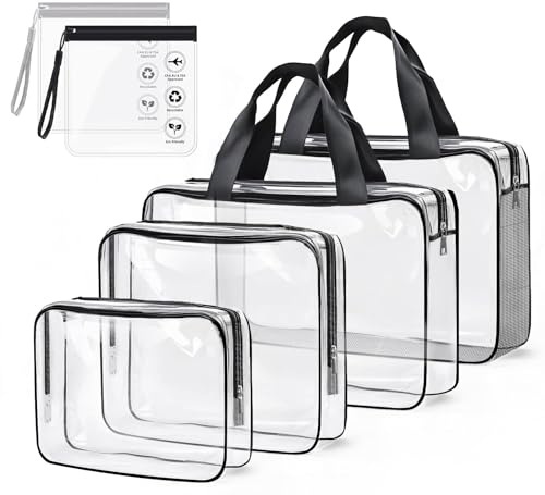 Sweelov Large Clear Travel Toiletries Bag, 4-Pack Waterproof Toiletry Storage Makeup Bags and 2PCS Airport Security Liquids Bags,Travel Cosmetic Wash Bag for Family, Student, Traveller,Women and Men