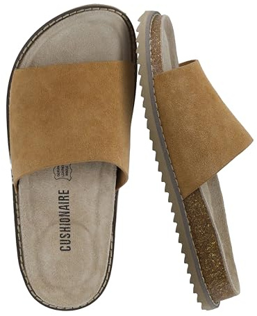 CUSHIONAIRE Ritual Suede Slides for Women, Slip On Womens Sandals with Cushioned Footbed and Arch Support, CHESTNUT 8