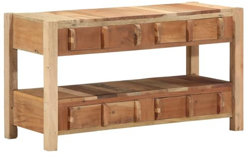 vidaXL Unidad de Almacenamiento de Medios Rústica de Madera Sólida Dos estantes Independientes duraderos | Ideal para Sala | Estilo Vintage | Soporte para TV | Estanterías | Gabinetes de Madera | S