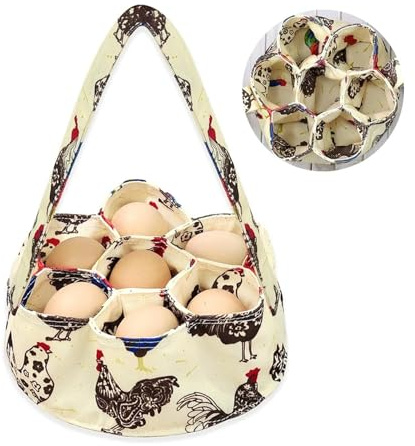 Cestino Raccolta Uovo, 20cm Mini Cestino Raccoglitore per Uova con 7 Sacchetti Borsa Portatile per uova in Tela Resistente, cestino Portaoggetti Uovo con Maniglia per Polli Pollaio, Uova Oca e Anatra