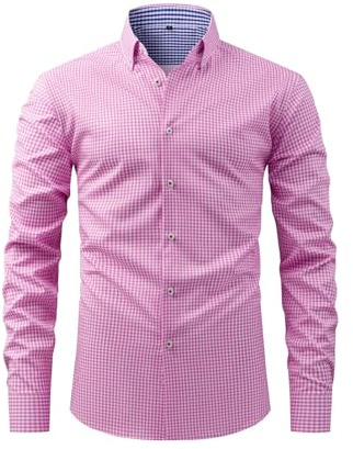 Camisa para hombre negra 50 hombre a cuadros y a rayas de manga larga camisa elástica para primavera y otoño camisa casual de negocios nuevo top sudadera con capucha para hombre, Rosa., L