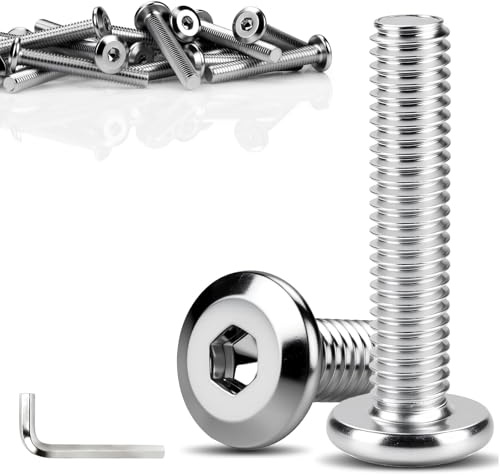 TXXATX M8x60mm Tornillos Cabeza Plana 20 Piezas Tornillos para Muebles | Cilíndrica Hexágono Interno, Acero Galvanizado, con Llave Allen, para Camas, Camas Infantiles, Sillas, Vehículos