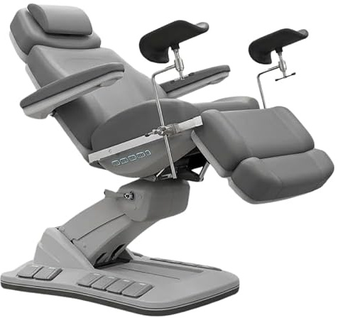 PLUS SANTE Fauteuil Examen Gynécologique Électrique 4 Moteurs, GYNO | 4 moteurs électriques, rotation 120°, dossier et repose-jambes réglables, mémoire M1/M2, étriers gynécologiques ajustables
