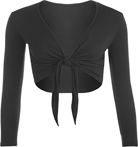 WearAll New Ladies Shrug Tie Up Long Sleeve Top Womens Black 8/10