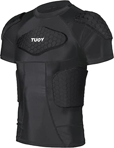 DGYAO Maglietta Imbottita a Compressione – Taglie per Adulti e 6 Imbottiture Maglietta Protettiva Imbottita per Calcio Paintball Baseball (Padded Shirt, X-Large)