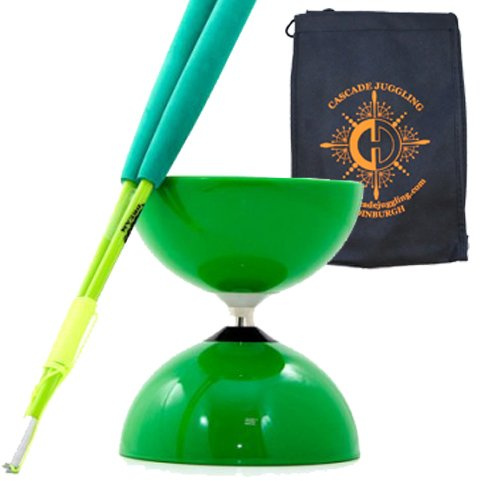 Juggle Dream and Cascade giocoleria verde Big Top - Jumbo Bearing Diabolos Set, Green Superglass Diablo Sticks, Diabolo string & Bag (verde)