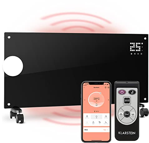 Klarstein Radiateur Electrique Silencieux Mobile, Chauffage Electrique Mural Intelligent 2000W à Faible Consommation d'Energie pour Maison, Salle de Bain, Thermostat, Roulettes
