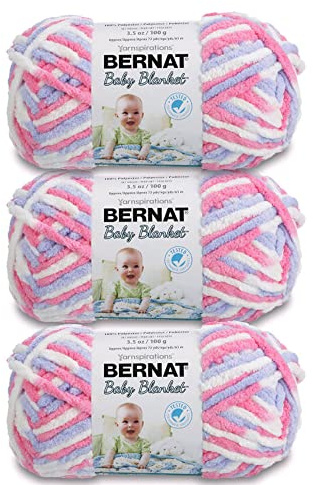 Bernat Baby Blanket Pink/Blue Ombre Yarn - 3 Pack of 100g/3.5oz - Polyester - 6 Super Bulky - 72 Yards - Knitting, Crocheting, Crafts & Amigurumi, Chunky Chenille Yarn
