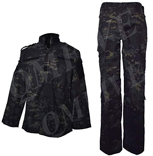 QMFIVE Tactical Suit, Men’s Camouflage Camo Combat BDU Jacket Shirt & Trousers Uniform War Game Army Military Paintball Airsoft Hunting Shooting Camo (MCBK-NOBELT, M)