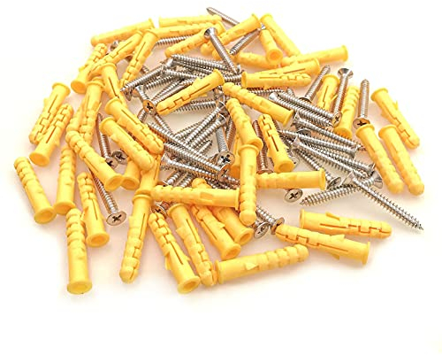 JZK 50 PCS M8 x 40mm Jeu de chevilles murales et de vis en acier inoxydable pour maçonnerie, brique et béton, kit de vis et d'ancrages à expansion en plastique, vis de fixation autotaraudeuses