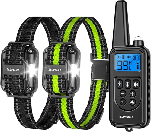 SLOPEHILL Dog Training Collar with Remote, 4200FT Electronic Dog Shock Collar with Beep, Vibration, Shock, Light and No Shock Mode, Electric Training Collar for Small Medium Large Dogs (Black Green)