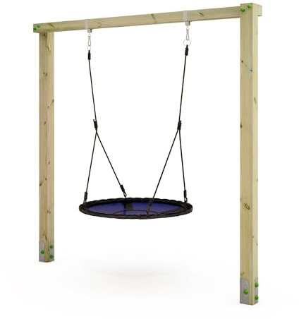 Altalena a nido WICKEY Aero Sun gioco per bambini con struttura in legno, altalena singola in legno da esterno o da giardino