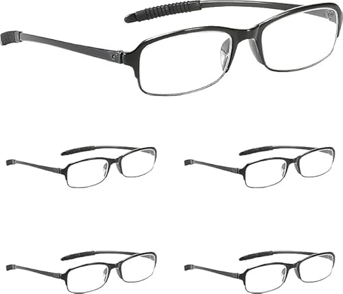 NRDIK PROFLEX LIGHTWEIGHT lunettes de lecture (pack de 5) antichoc, anti-rayures, souple, flexible, antidérapant, unisexe (femmes + hommes) (Oval ; BLK ; +4,0)