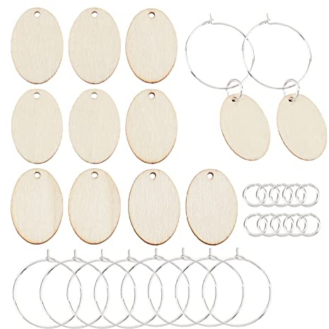 SUNNYCLUE 1 boîte 70 pièces 20 Sets Breloqueses de Verre à Vin Étiquettes Ovales Identificateurs de Verre à Vin en Bois Marqueurs Marqueur de Boisson Étiquettes pour la Fabrication de Bijoux Dîner