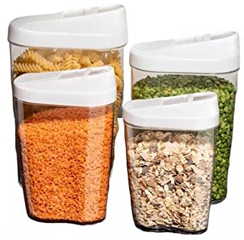 4 Pcs Cereal Storage Containers, Plastic Airtight Food Storage Container with Removable Lid Kitchen Organiser Box BPA Free for Kitchen Storage & Organisation, 4 Different Sizes, White