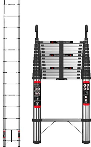 5M Telescopic Ladder with Hook Stainless Steel Heavy Duty Extendable Foldable Multi Purpose Ladder EN131 Safety Approved