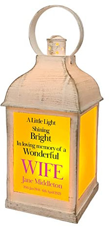 Personalised Wife In Loving Memory Graveside Lantern Gift With Flame Effect