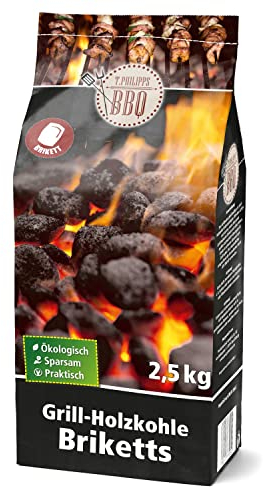 BURI Briquetas de carbón vegetal para barbacoa, 2,5 kg, carbón vegetal, Alemania