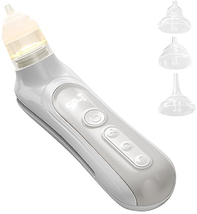Matybobe Elektrischer Baby-Nasensauger, Reiniger für Kleinkinder, 5 Saugstufen, geräuscharm, mit beruhigender Musik, buntes Licht, 3 Stück Silikon-Saugspitzen, Aufbewahrungsbox
