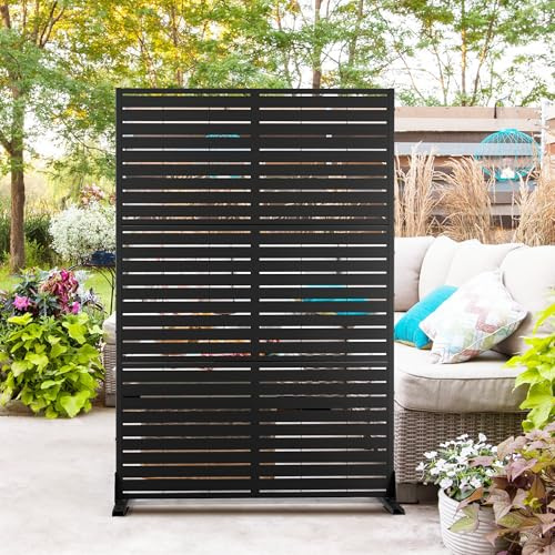 Metal Privacy Screen Outdoor 72 H×47 W,Freestanding Decorative Privacy Screen for Balcony Yard&Garden,Privacy Fence-Black&Louvered