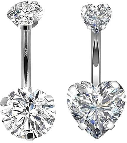 Cognitivex 2 Piece Belly Button Bars Silver Belly Bars 14G 10mm Navel Bars Set Bars Piercing Jewellery Belly Button Bar Stainless Steel Navel Piercing Jewelry Silver Belly Bar, UIERWHUJFSD202432107
