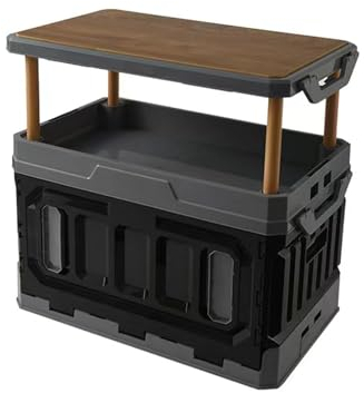 AAABOX Faltbare Aufbewahrungsbox mit Deckel Camping,Campingbox 95L Große Kapazität 3-Lagen Outdoor Organizer Aufbewahrung Küchenbox für Auto,Schwarz Grau