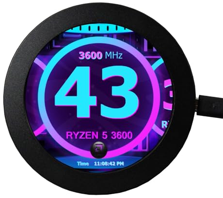 VSDISPLAY 9 cm 2,8 480 x 480 IPS 450nit LCD Circle Monitor, mini porta video, alimentazione micro USB, per CPU fai da te GPU temperatura PC case display