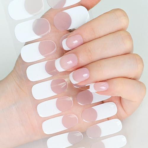 French Pink Gel Nail Stickers - 20PCS Upgrade Full Semi Cured Gel Nail Strips - Nail Wraps Soft Self - Self-Adhesive Gel Nail Polish Wraps Sticker - Quality Gel Nail Polish Strips Manicure Stickers