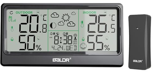 Estacion Meteorologica Inalámbrica, 8.5 Termómetro Higrómetro Barómetro Interior Exterior Reloj Atómico Pronóstico del Tiempo Reloj Digital Alarma Función de Repetición Pantalla de Hora Fecha Día