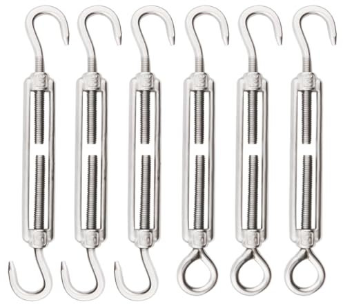 Tenditore del Filo del Tenditore, Tenditore Tenditore M5 pacco da 6, Tenditore Tendifilo con Gancio e Occhiello, Tenditore Regolabile in Acciaio Inossidabile, Adatto per Tenditori di Filo da Giardino