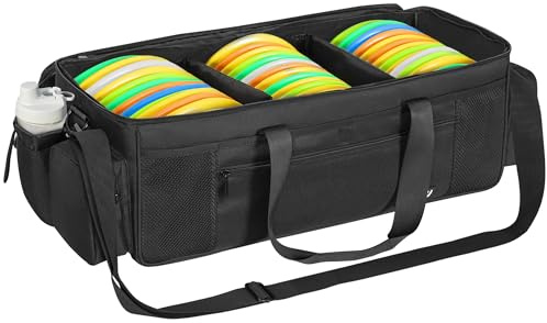 Discgolf-Aufbewahrungstasche, 63 x 26 x 26 cm, großes Fassungsvermögen, bietet Platz für 36+ Discs mit 3 Trennwänden und mehreren Seitentaschen, Schwarz