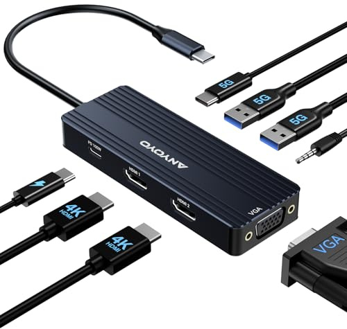 USB C Docking Station Dual Monitor,ANYOYO Triple Display USB C Dock,8 in 1 Laptop Dockingstation mit 2 * 4K HDMI und VGA,PD 100W,Audio,3*USB A/C 3.0 Adapter Compatible with Windows, MacBook, Dell, HP