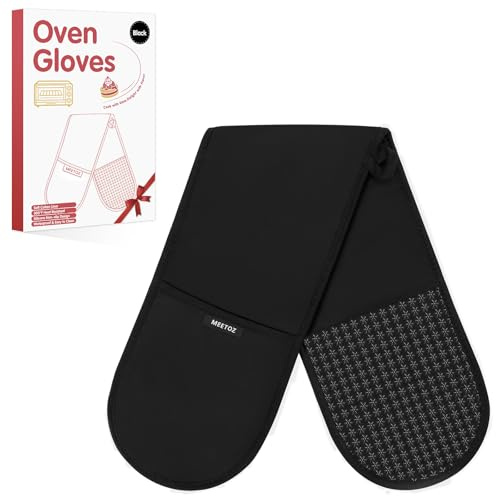 MEETOZ Guantes dobles para horno, resistentes al calor, 260 °C, guantes de horno de silicona antideslizante, agarradera de algodón de 84 x 18 cm para cocinar en casa