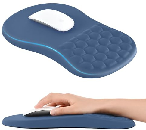 EooCoo Musmatta Ergonomisk med Handledsstöd och Massagedesign, Marinblå | Mousepad Gaming, Ergonomic Mouse Pad, Smärtlindring Musmattor med Slät Lycra Yta, Hem & Kontor PC Skrivbordstillbehör