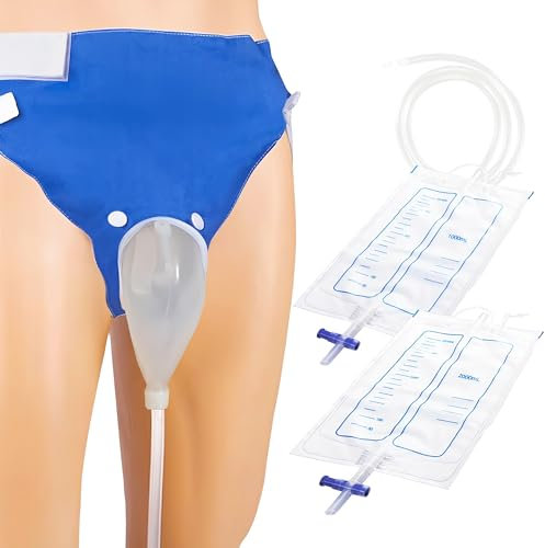 Borsa per la raccolta delle urine, riutilizzabile, indossabile, in silicone, dispositivo di drenaggio delle urine, con 2 sistemi di sacche (uomini anziani, blu)