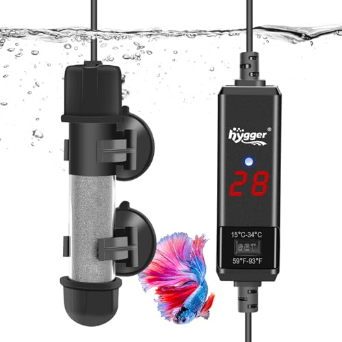 hygger Riscaldatore per acquario, 100 W, asta riscaldante regolabile, 15 – 34 °C, scaldabagno digitale con regolatore di temperatura, per acqua salata e acqua dolce, serbatoio tartaruga, serbatoio 40