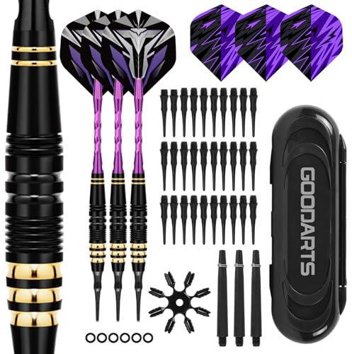 Dartpilar med plastspets 18 g, 3 stycken mjuka dart-set för elektroniska darttavlor, inklusive 30 softdart spetsar, 3 skaft, 6 O-ringar och förvaringslåda – piltillbehör för precisionsspelare